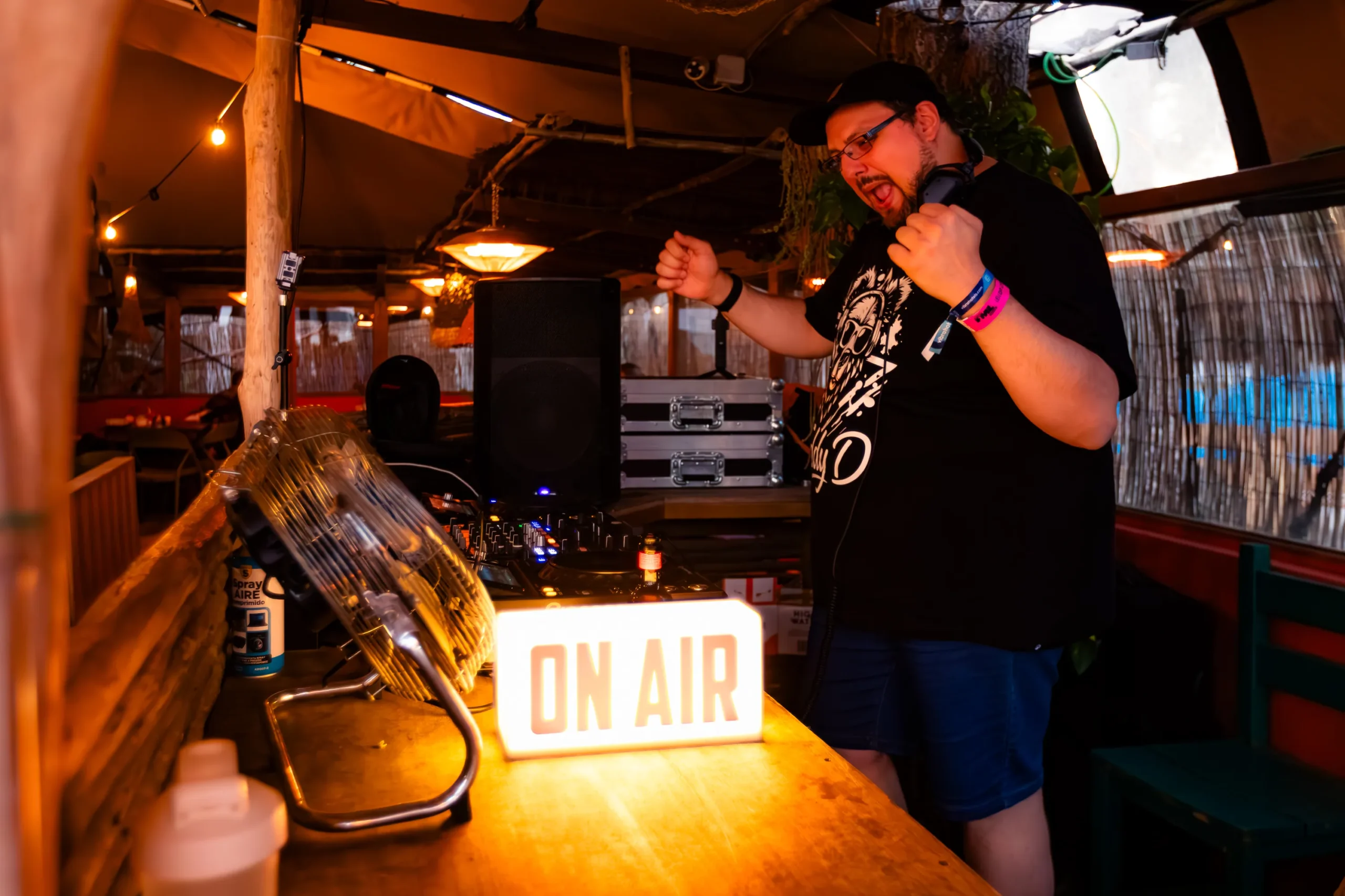 Atmospheric live set of DJ Teddy D with crowd silhouettes and stage lights
